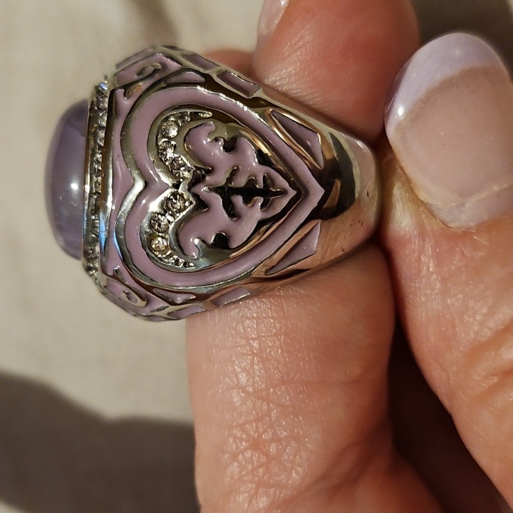 Lilac Stone In Stainless Steel Oversized Ring - Picture 2 of 4